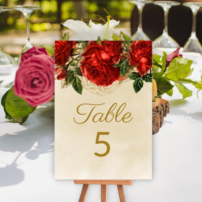 Numeração De Mesa Elegante Mesa 5 de Champanhe com Rosas Vermelhas V (Criador carregado)