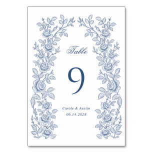 Numeração De Mesa Elegante Moldura Floral Vintage Azul Casamento