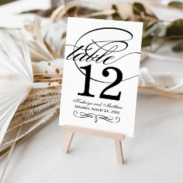 Numeração De Mesa Elegante Monograma de Caligrafia Preta e Branca pa
