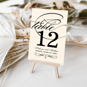 Numeração De Mesa Elegante Monograma de Caligrafia Preta Marfim Casa