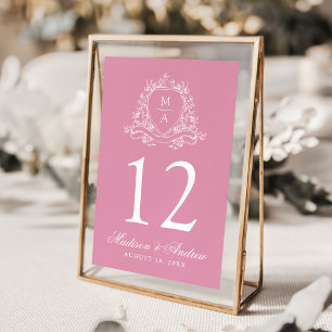 Numeração De Mesa Elegante Monograma de Crista Floral Rosa Bege Casa