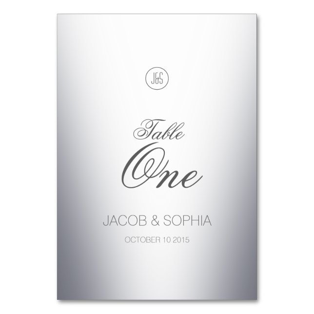 Numeração De Mesa Elegante Monograma De Prata (Frente)