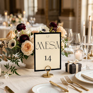 Numeração De Mesa Elegante Monograma Preto Espanhol Creme Numero Mes