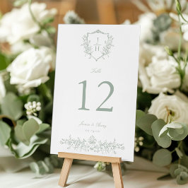 Numeração De Mesa Elegante Noiva Floral Crest Sage Verde Regência