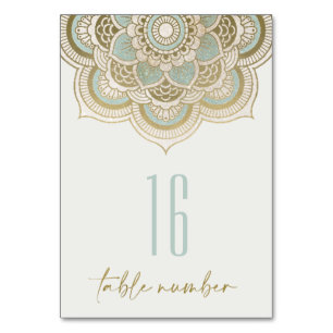 Numeração De Mesa Elegante Ornamentado Dourado Turquoise Teal Mandal
