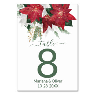 Numeração De Mesa Elegante Poinsettia Casamento de Natal Verde