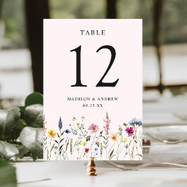 Numeração De Mesa Elegante Prado de Flores Silvestres Rosa Cor-de-Ro