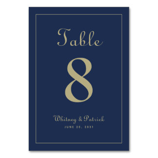 Numeração De Mesa Elegante Recepção de Casamento Azul Dourado Jantar