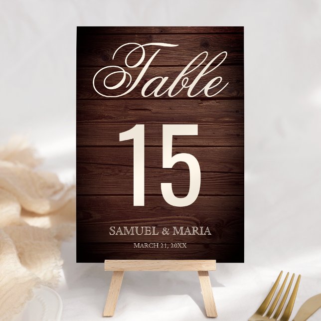 Numeração De Mesa Elegante Rótulo de Madeira Rústica para Casamento (Criador carregado)