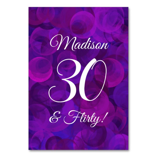 Numeração De Mesa Elegante Roxo 30 & Sedutor Aniversário (Frente)