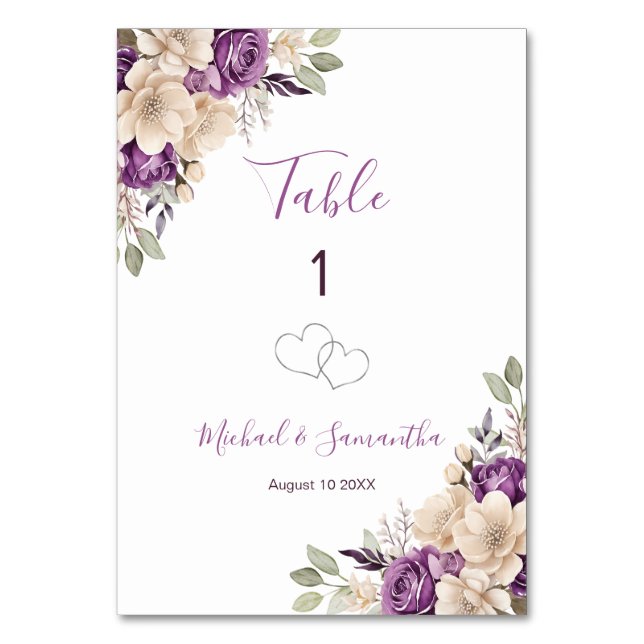 Numeração De Mesa Elegante Roxo e Rosa de marfim (Frente)