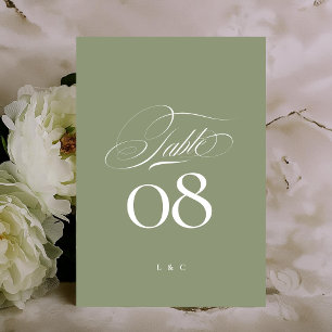 Numeração De Mesa Elegante Sage sobre Casamento de Caligrafia Branca