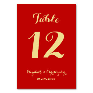 Numeração De Mesa Elegante Script Red Faux Dourado Chá de panela de