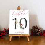 Numeração De Mesa Elegante Script Winter Berries Mesa 10<br><div class="desc">Roteiro Elegante Winter Berries Red and Green Table Number - Mesa 10</div>