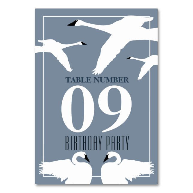 Numeração De Mesa Elegante Swan, Festa de aniversário nº Mesa (Frente)