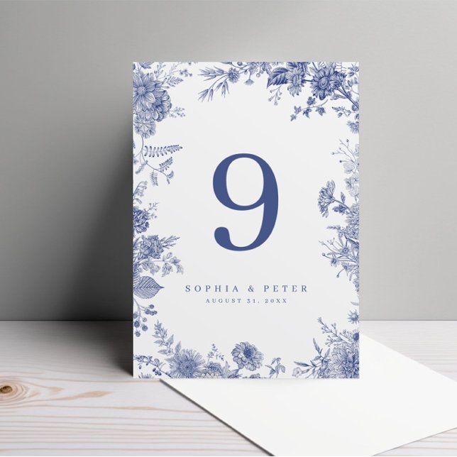 Numeração De Mesa Elegante Toile French Blue Floral Table Number (Criador carregado)