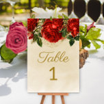 Numeração De Mesa Elegante Vintage Rosa vermelha Champagne Mesa 1<br><div class="desc">Rosas vermelhas elegantes e na moda no cartão de Mesa 1 de cor champanhe.</div>