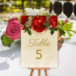 Numeração De Mesa Elegante Vintage Rosa vermelha Champagne Mesa 5<br><div class="desc">Rosas vermelhas elegantes e na moda no cartão de Mesa 5 de cor champanhe.</div>