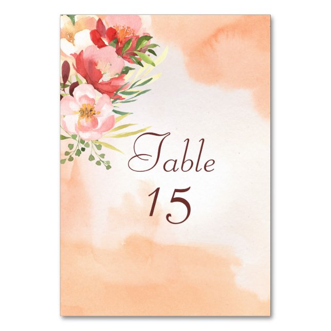 Numeração De Mesa Elegante Watercolor com uma Rose Bouquet (Frente)