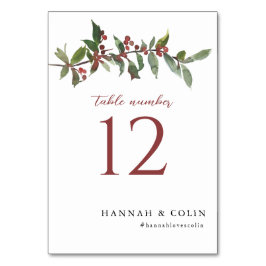 Numeração De Mesa Elegante Winter Berries Red Green Watercolor