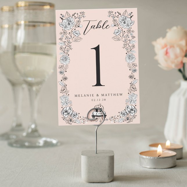 Numeração De Mesa Elegante Woodland Fox Floral Sketch Fairytale (Elegant Woodland Fox Floral Sketch Fairytale Table Number)