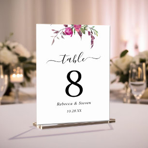 Numeração De Mesa Elegantes flores cor-de-rosa e roxas de casamento 