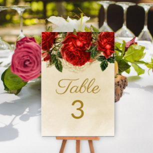 Numeração De Mesa Elegantes Rosas Vermelhas Vintage Champanhe Mesa 3