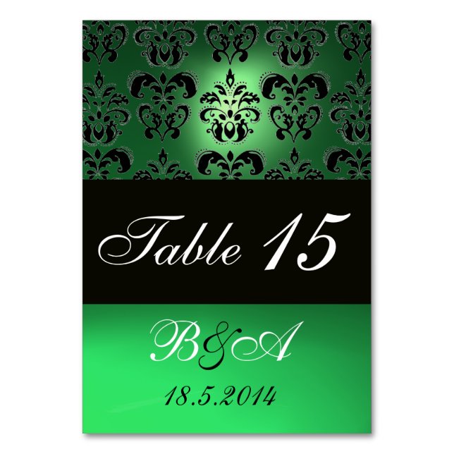 NUMERAÇÃO DE MESA EMERALD GREEN BLACK WHITE CLASSY MONOGRAMA (Verso)