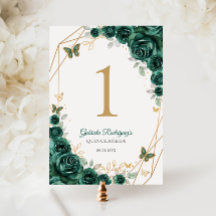 Emerald Green Dourado Floral Quinceanera