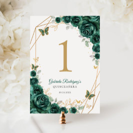 Numeração De Mesa Emerald Green Dourado Floral Quinceanera