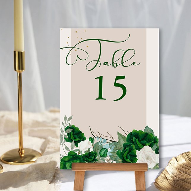 Numeração De Mesa Emerald Green e Ivory Rosa Elegant Floral (Floral Table Number from the Royal Rose Emerald Green Quinceanera Collection by Darling & May)