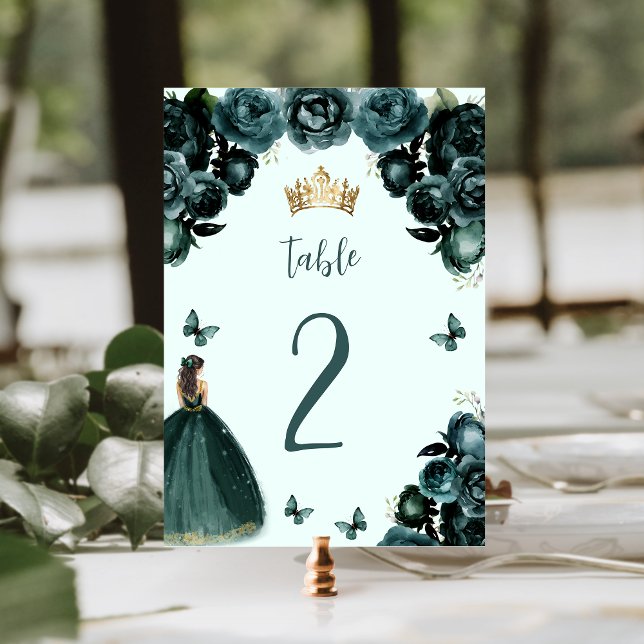 Numeração De Mesa Emerald Green Floral Princess Quinceañera (Criador carregado)