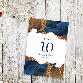 Numeração De Mesa Encantando Casamento Dourado Abstrato Azul