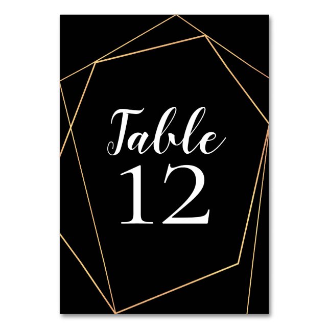 Numeração De Mesa Enquadramento Geométrico Preto e Dourado Elegante  (Frente)