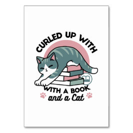 Numeração De Mesa Enrolados com um Livro e um Gato - Leitura de Gato