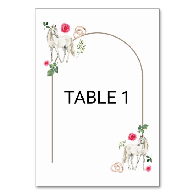 Numeração De Mesa Equestrian Pink Floral Wedding Table Number Card (Frente)