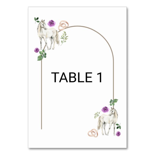 Numeração De Mesa Equestrian Purple Floral Wedding Table Number Card (Frente)
