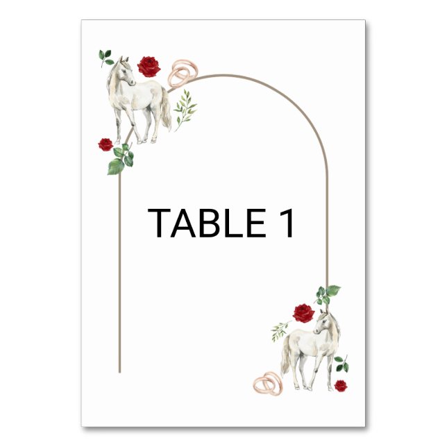 Numeração De Mesa Equestrian Red Floral Rustic Wedding (Frente)