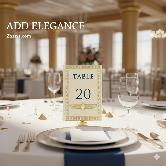 Numeração De Mesa Escaravelho Egípcio e Borda Dourada – Editável (Criador carregado)