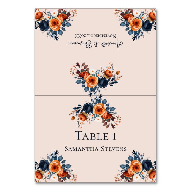 Numeração De Mesa Escort Rustic Burnt Orange and Blue Wedding (Frente)