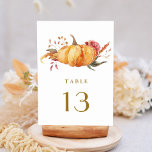 Numeração De Mesa Escrita Dourada de Casamento de Pumpkin Floral Rus<br><div class="desc">Este número da mesa de casamento apresenta flores rústicas de aquarela e abóboras em laranja queimada,  ouro,  terracota,  burgundy,  blush com beige e grama-pampas marrom. Para personalização mais avançada deste design,  clique no link "personalizar mais". Itens correspondentes também estão disponíveis.</div>