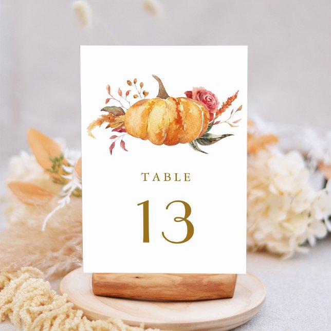 Numeração De Mesa Escrita Dourada de Casamento de Pumpkin Floral Rus (Criador carregado)