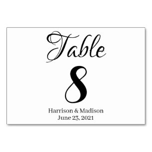 Numeração De Mesa Escrito preto elegante horizontal de casamento