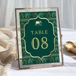 Numeração De Mesa Esmeralda e Elefante Dourado Casamento Indiano