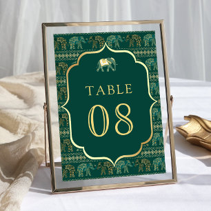 Numeração De Mesa Esmeralda e Elefante Dourado Casamento Indiano