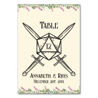 Numeração De Mesa Espada Floral Rosa Escuro D20 Inspirada em RPG