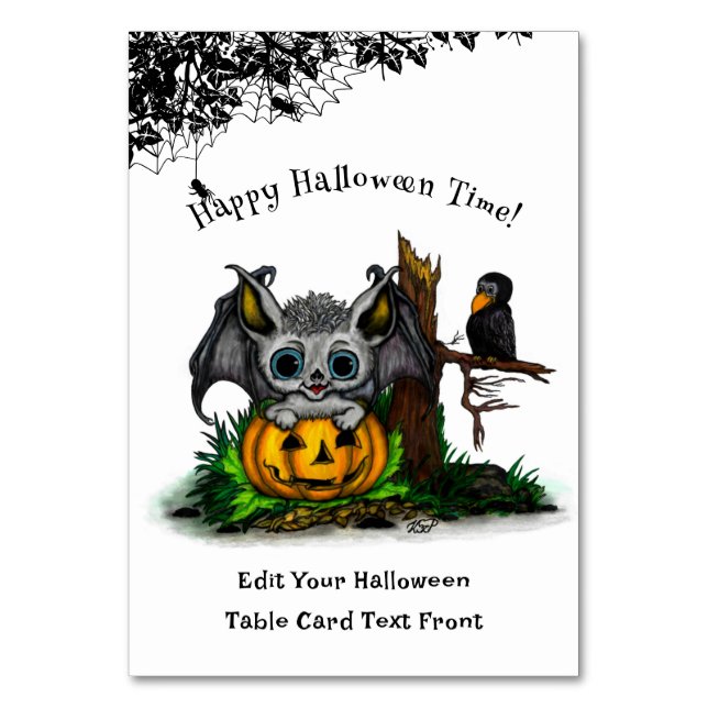 Numeração De Mesa Esperando o Halloween, Cute Bat e Raven (Frente)