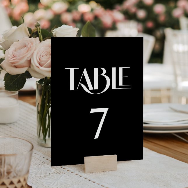 Numeração De Mesa Estilo Elegante Moderno Preto e Branco (Trendy Style Elegant Modern Black and White Table Number)