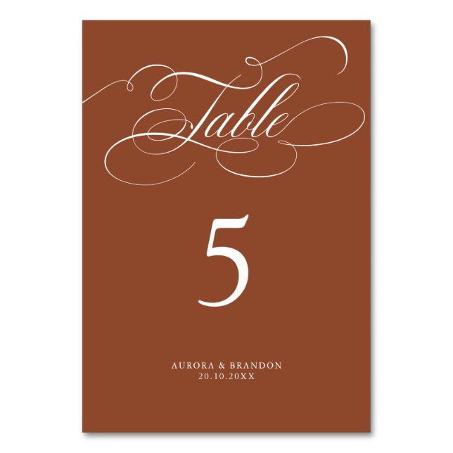Numeração De Mesa Eterno de caligrafia moderna casamento Terracotta (Frente)