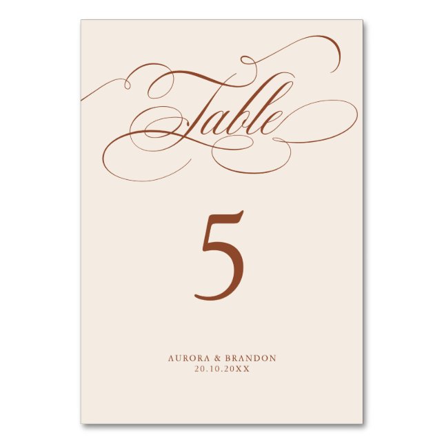 Numeração De Mesa Eterno de caligrafia moderna casamento Terracotta (Frente)